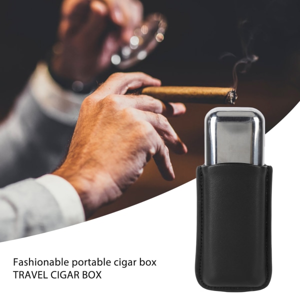 Sigaretuiholder Bærbart skinn 2-holder sigaretui med rustfritt stålrør for utendørs reiser Svart