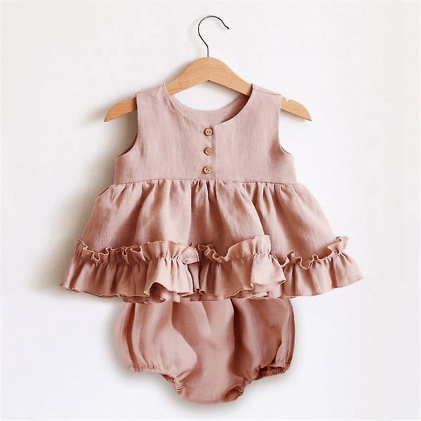 Babyklær til sommer Myk lin bomull småbarn Babyklær rosa 0-6M 60