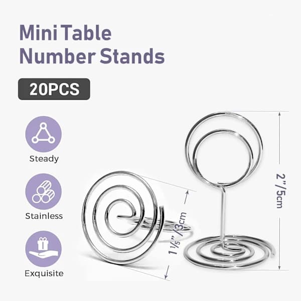 20-pack Mini Bordskortshållare 2 Tum för Bröllop & Kontorsmemorandum Silver