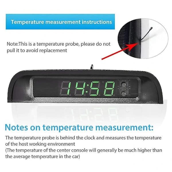 Bilure med natdisplay, termometer, automatisk intern påklæbning, digitalt ur, solcelledrevet 24-timer, sort