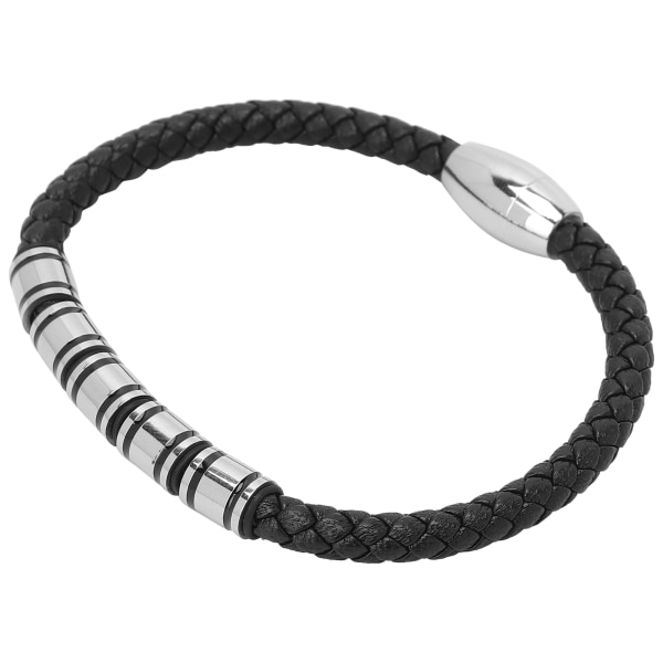 Flettet armbånd i rustfritt stål for menn Fasjonable PU-skinnarmbånd med magnetlås