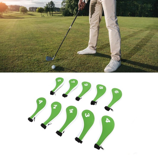 10 st Golf Iron Head Cover Set med dragkedja Golf Club Headcovers Passar de flesta klubbor Skyddande Golf Head Covers Grön Vit