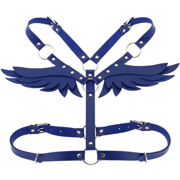 AngeL's Wing Dame Læder Korset Krydset Strap Suit Body BH Taljebælte Bondage (Royal Blue)