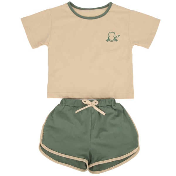 Baby TODDLER -shirt Byxor Set Sommar Enkel Söta flickor Hudvänliga spädbarnskläder Kostym Grön 66CM
