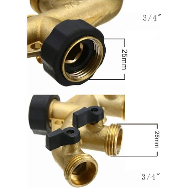 4-veis solid messing krankobling, kraftig slangesplitter for utendørs bruk