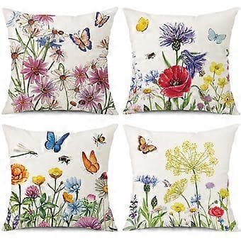 4-pack Vårblommig Prydnadskudde Överdrag för Soffa 45x45 cm