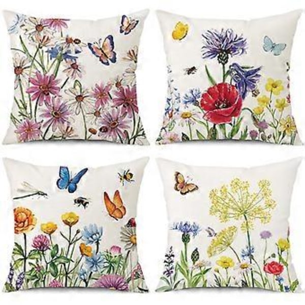 4 Pakker Vårblomstret Putetrekk til Sofa 45x45 cm
