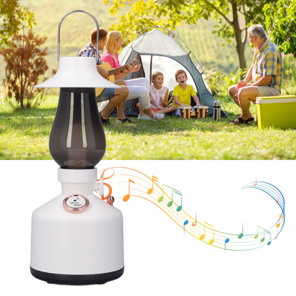 Hengende håndlykt Bluetooth-musikk med 1200MAH batteri Retro campinglys for hage utendørs hvit