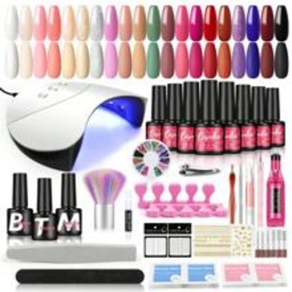 20 Farver Gellak med UV-lampe, Neglefarve Gel Negle Aftagelig Gellak UV Neglefarve