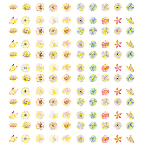 Diverse Flower Sparkle Sticker Sheet Pack, for Scrapbooking Bærbare datamaskiner Journals Art DIY Craft, 120 Stickers