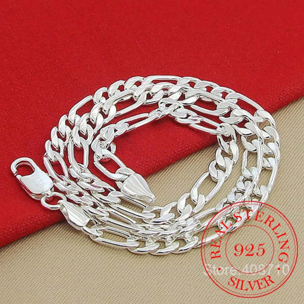 925 Sterling Silver 6mm/8mm Kedja i Sidled Halsband Man Kvinna Senior Lyx Smycken Statement Halsband 6MM 45cm