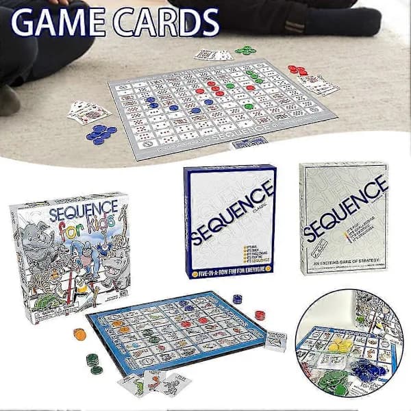 Sequence brætspil til familiesammenkomst, bærbart, ræsonnerende, pædagogisk legetøj til voksne børn, Sequence Board Game