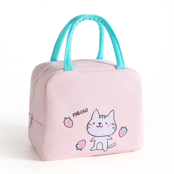 Lunchväska Söt tecknad vattentät isolerad Bento-väska med stor kapacitet för skolkontor Resande picknick för barn Studenter Rosa kattunge