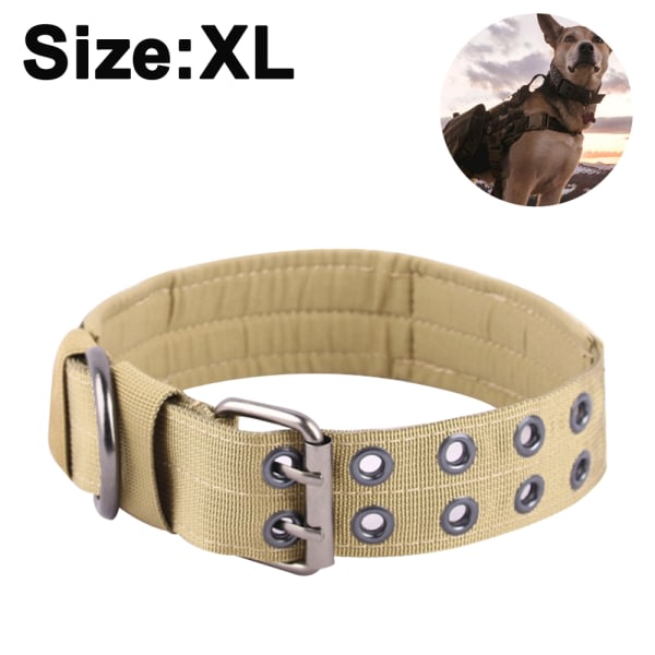 Hundhalsband för stora hundar Breda taktiska halsband med handtag för Khaki XL