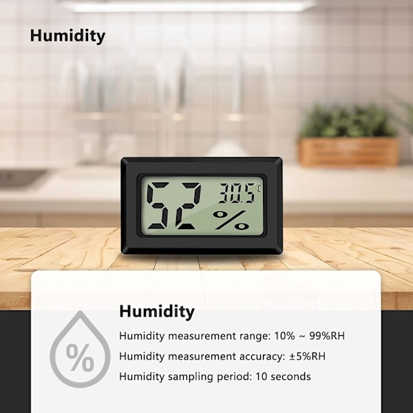 Digital temperatur- og fuktighetsmåler Termometer Mini Digital Termometer Hygrometer og Fuktighetsmåler Svart (6-pakning - Firkant)