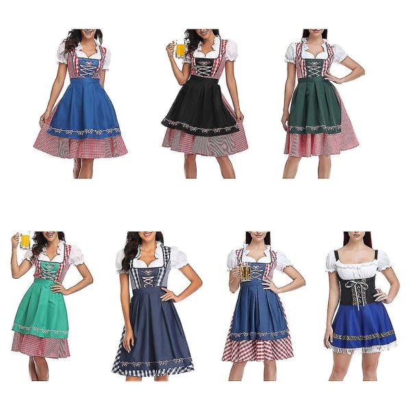 Oktoberfestdräkt för kvinnor Vuxen Dirndl tysk traditionell bayersk ölkarneval Fraulein Cosplay jungfruklänning Marinblå M