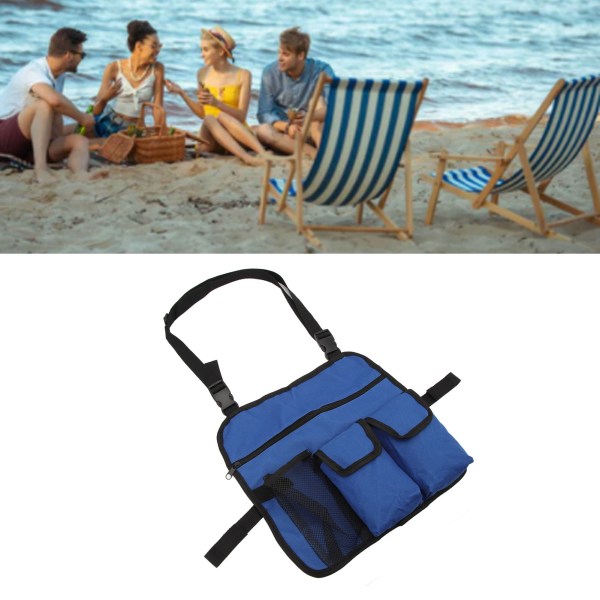 Beach Chair Armlen Bag 600D Oxford Cloth Multifunksjonell Outdoor Stol Organizer for Camping Blue