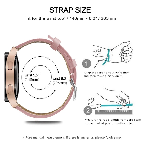 Kompatibel med Samsung Galaxy Watch 5/5 Pro/4/4 Classic/3 41mm /42mm/Active 2, 20mm Blødt Læderudskiftningsarmbånd til Huawei GT2 / GT3 42mm (Pink)