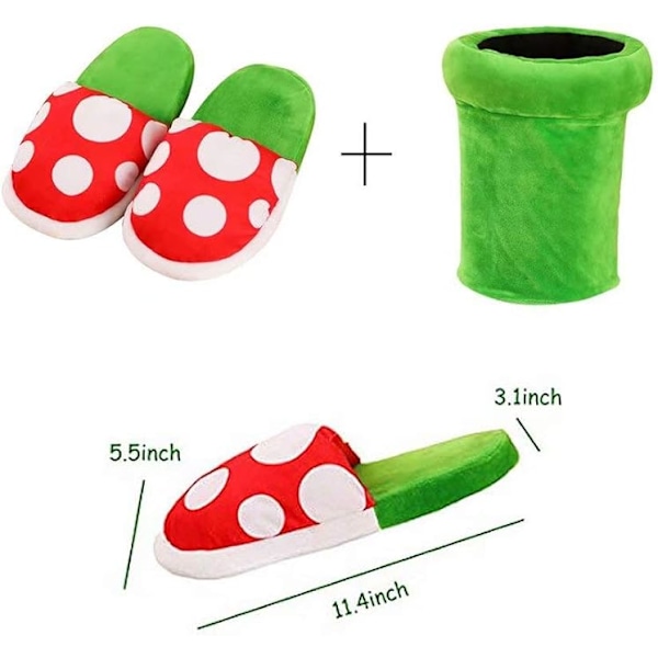 Piranha Plants Plysch Hjemmekjær Tøfler Kannibal Blomster Cosplay Sko/Piggmønster Tøfler Loafer med Rørkrukke Holder for Voksne Tenåringer Kvinner