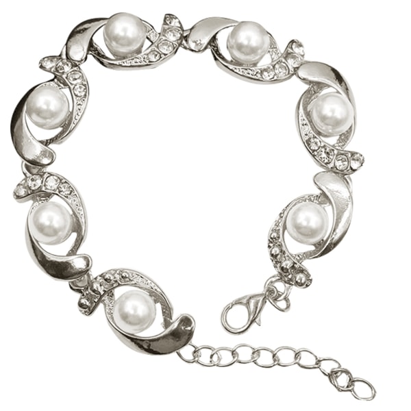 Mode Rhinestone Pearl Dame Armbånd Casual Armbånd Armring Smykker Gave (sølv)