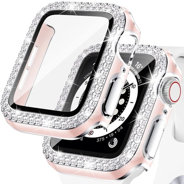 Bling Glass+ cover til Apple Watch Case 45mm 41mm 40mm 44mm 42mm 38mm Diamant kofanger+skærmbeskytter iwatch series 7 9 8 5 6 SE B Pine silv B Pine silver 40mm Series 654 SE