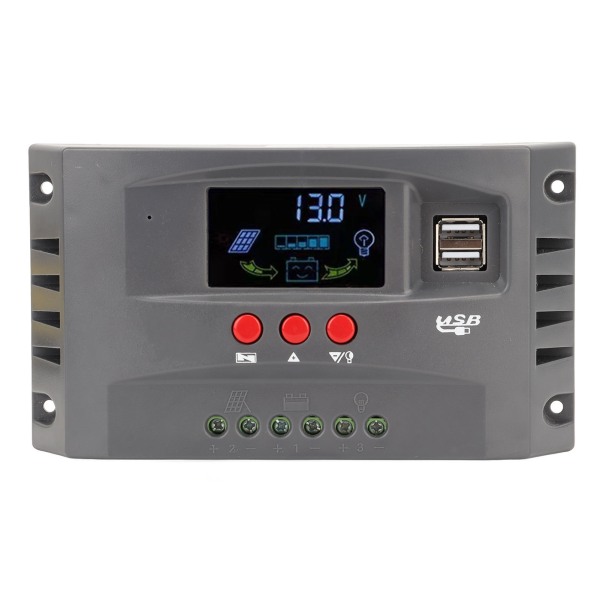 Solar Charge Controller MPPT Tracking Lading 12V 24V Automatisk tilpasning LCD Solar Panel Regulator med 2 DC USB 30A