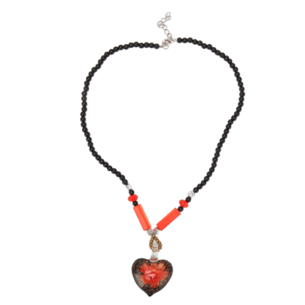 Hjärthänge Halsband Fashionabla eleganta långvariga glaspärlor halsband för kvinnor Flickor Röd