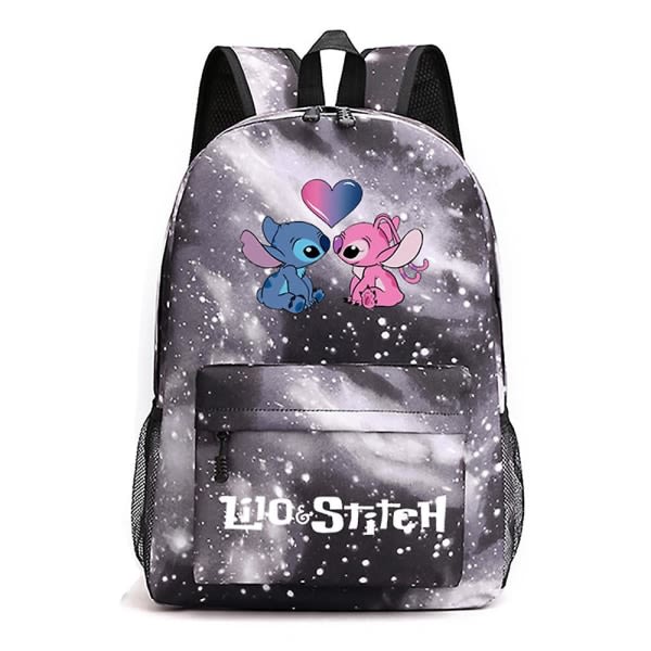 Disney Lilo & Stitch tecknad ryggsäck för skolan, lätt vattentät bokväska Casual dagsäck för mellanstadiebarn Galaxy Grey