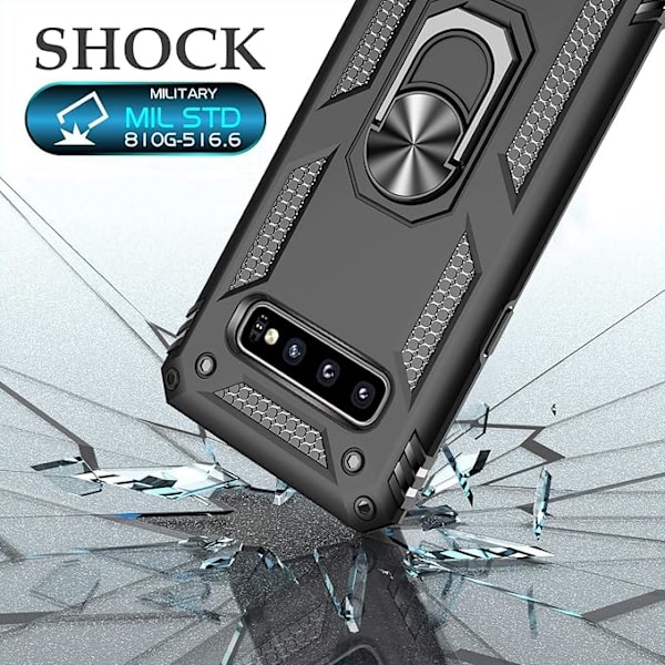 Samsung Galaxy S10 Plus mobiltelefonetui, militærklasse stødsikkert etui, 15 fods faldtest beskyttende etui, med magnetisk holder og bilholder