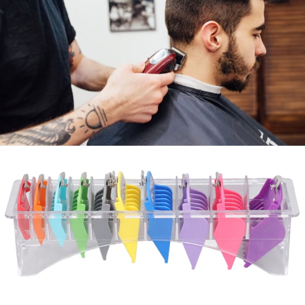 10 størrelser hårklipperkamme guider professionelle farverige nummerkodede hårtrimmerbeskyttere