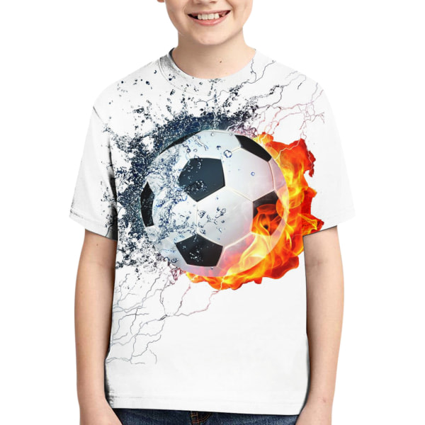 Fotbollstrøja for pojkar - digitalt 3D-print, stretchtyg, kort ermar - perfekt til udendørsaktiviteter sommar D&140CM