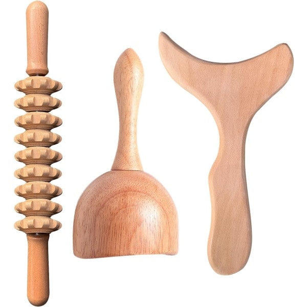 Professionelle Træterapi Massageværktøjer 3-i-1 Maderoterapia Kit Træmassager Lymfedrænagemassager