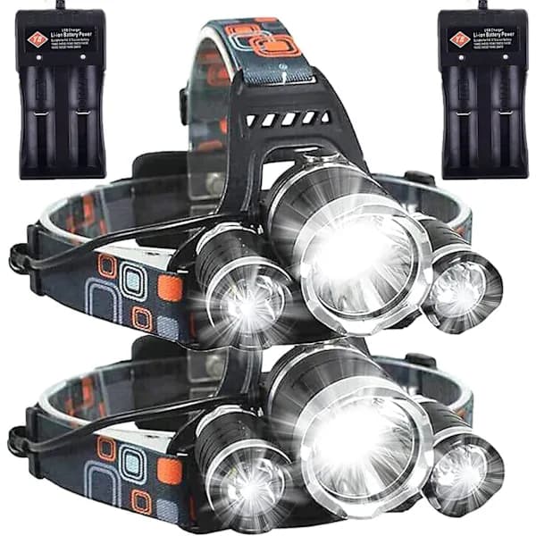 Genopladelig LED Pandelampe 6000 Lumen, 4 Tilstande & Sensorlampe - 2-pak