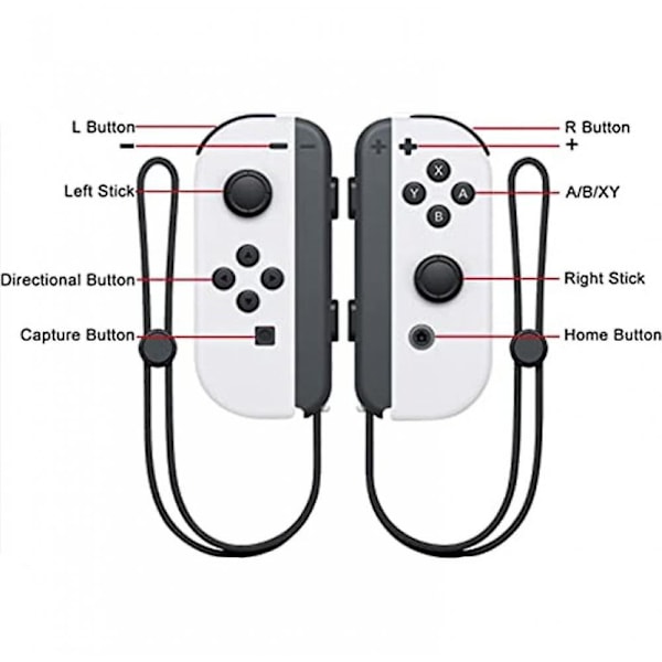 Joypad (L/R) for Nintendo Switch Controller - Venstre og høyre trådløs fjernkontroll med håndleddsrem (hvit)