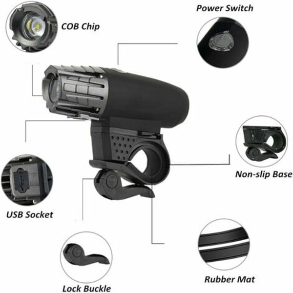 Sykkellys foran og bak, vanntett oppladbar LED-sykkellampe med USB-kabel, 4 justerbare moduser + 2 gratis hjullys.pa