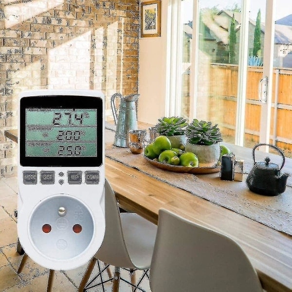 Digital termostat til opvarmning/køling med stikkontakt, LCD-temperaturregulator, 230V til drivhus temperaturregulator/terrarium termostat (stikkontakt)