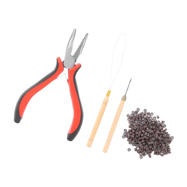 Hair Extension Kit Tang Trækkrog Nål Forlængelse Perler Værktøjssæt til forlængelse af hår (3# Tang 2 Krog Nål 200 Ringe)