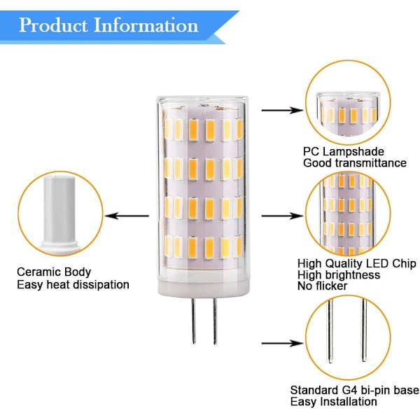 G4 LED 12v 4w Ljuskälla Varmvit 3000K Ej Dimbar 4-Pack