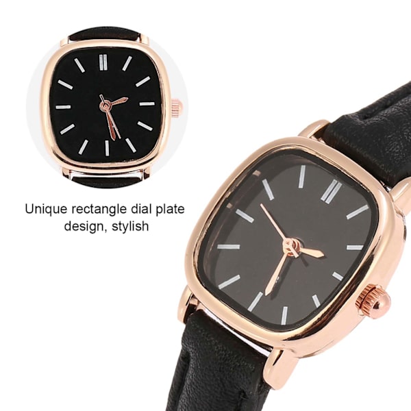 Damklocka Analog Kvarts PU-Rem Armband Legering Foder Kvinnors Armbandsur (Black Strap Black Dial)