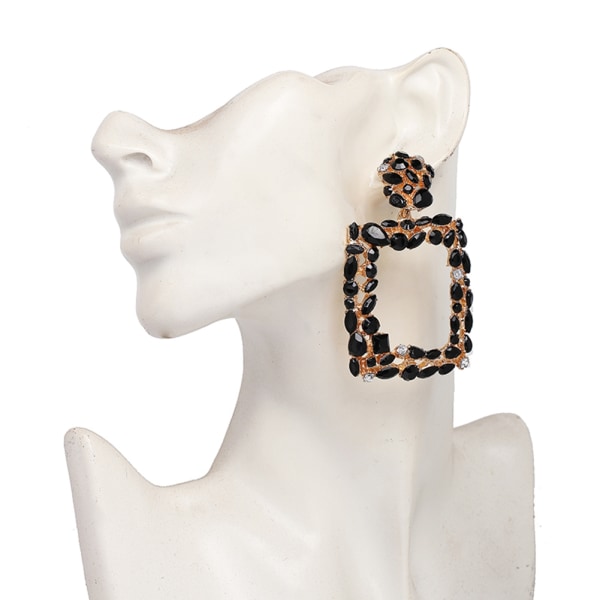 Vintage Geometric Glass strassit riippukorvakorut Naiset Lady Elegant Ear Stud (musta)