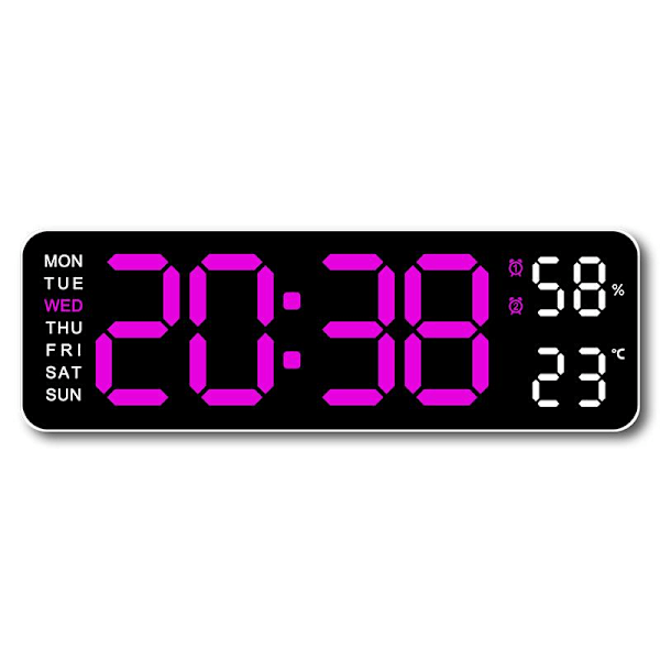 9 Tums Stor Digital Väggklocka Temperatur Luftfuktighet Vecka Automatisk Dimbar Bordsklocka 12/24H Elektronisk LED-Väckarklocka Funktion