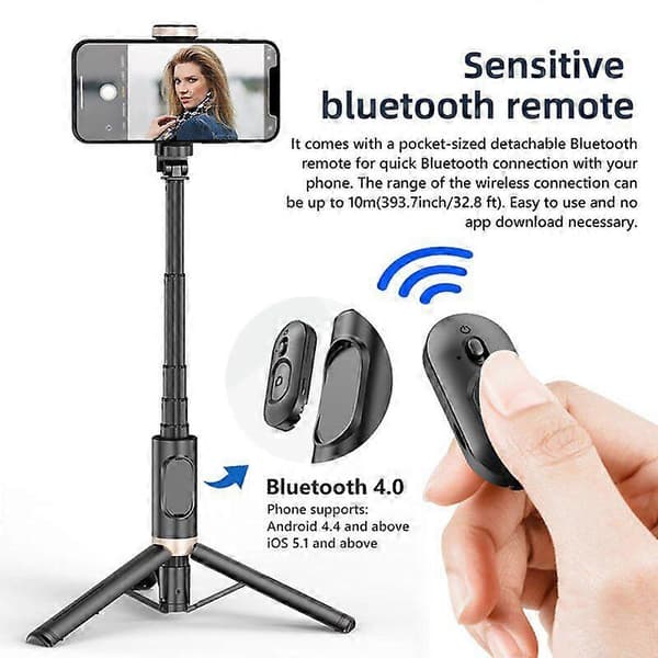 Bluetooth Trådlös Handhållen Selfiestick med Fjärrkontroll, Rosa