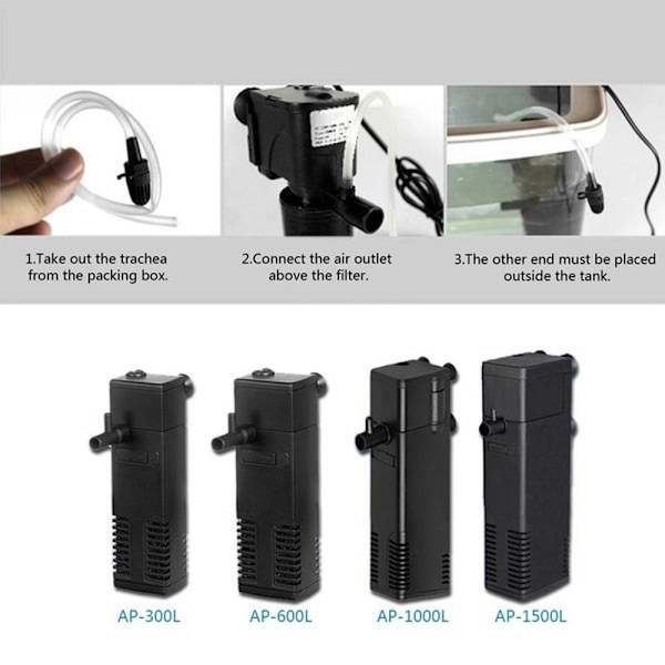 Opgraderet Akvarium Filter Nedsænkelig Strøm Intern Filter til Fisketank Filterpumpe 3 i 1 Spray Flow Biologiske Filter 3W/4W/8W/22W
