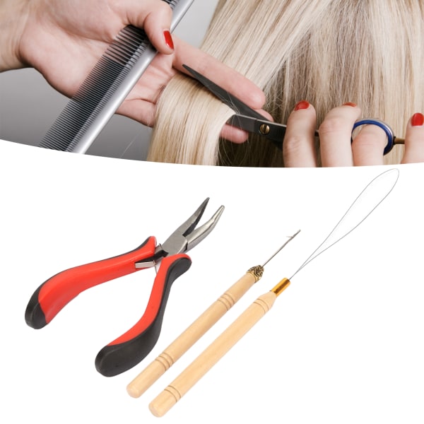 Værktøjssæt til hårforlængelse med silikoneringe Hæklenål Bærbart hårstylingsæt 5 500 stk. Hårringe