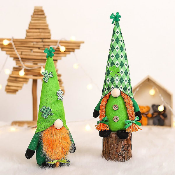 St. Patrick's Day Gnome Plysch Elf-dekorationer, ansiktslösa eldre dockor Irländsk festivaldekor kompatibel med Home T