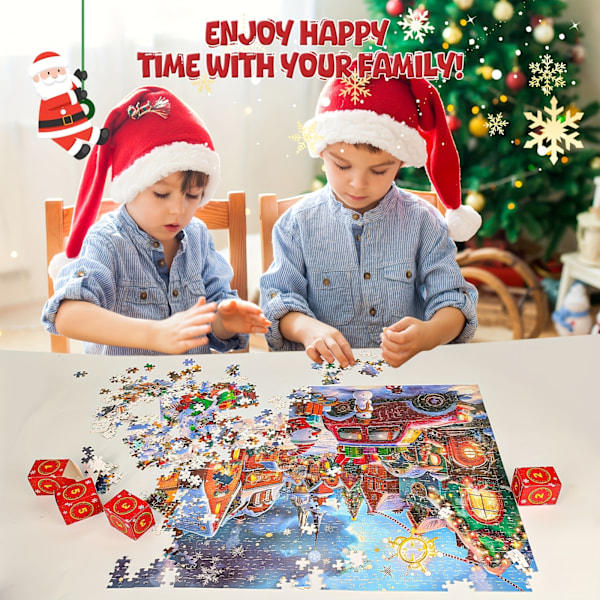 Joulupalapeli Adventskalenteri 2024, 24 Päivän Joulukuun Alaslasku Kalenteri Lapsille Ja Aikuisten, 1008 Palan Palapeli Sukka Täyte (FMY) Lumimies Snowman