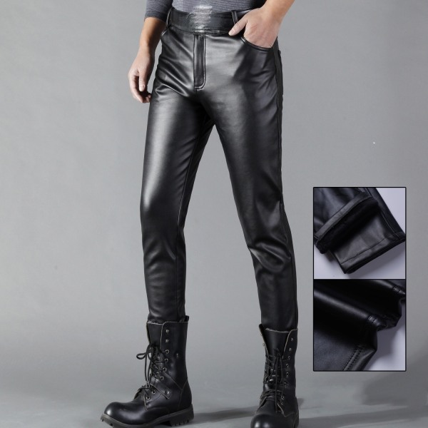 Herrmode Casual PU-läderbyxor Plus Size black 35 (waist 94cm)