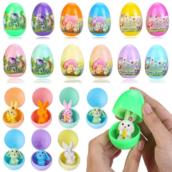 24 Förfyllda påskägg fyllda med 12 squishy-leksaker för barn, påskägg att fylla till påsk, för påsktema, fest, jakt, påskkorgar