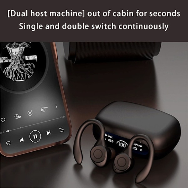 Gaming Headset Tävling Låg Latens In-Ear Bluetooth Hörlurar, IPX7 Vattentäta Immersiva Bas Bluetooth Hörlurar med Digital Display (Svart)