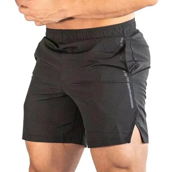 Sportshorts för män med ficka Snabbtorkande Mesh Dragsko-stängning Svart Löparshorts för män för Fitness Svart med White Label XL